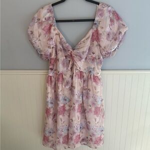 Lulus Size Large Fresh Florals Cream Florals Print Puff Sleeve Mini Dress
